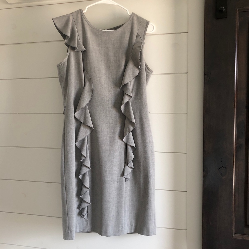 Calvin Klein Grey Shift Dress with Ruffle